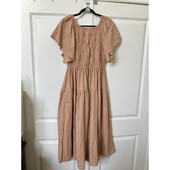 Vintage Maxi Dress Womens Handmade Flutter Sleeve Prairie Milkmaid Tiered - Picture 6 of 7